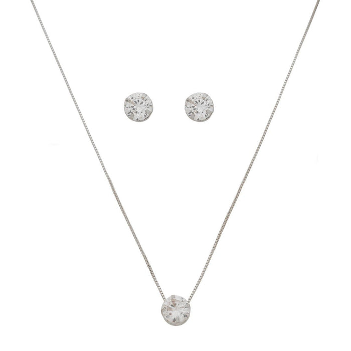 Conjunto Colar e Brinco Ponto de Luz Alice Zircônia Folheado em Ródio Branco