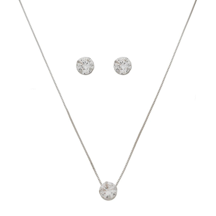 Conjunto Colar e Brinco Ponto de Luz Alice Zircônia Folheado em Ródio Branco - Piuka