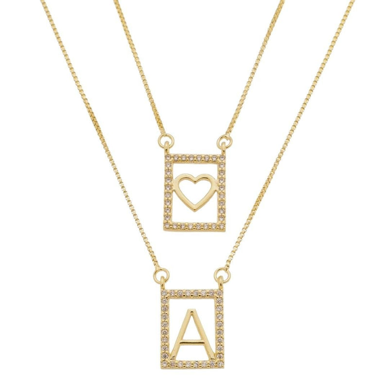 Escapulário Letra Inicial Coração Zircônias Folheado a Ouro 18k - Piuka