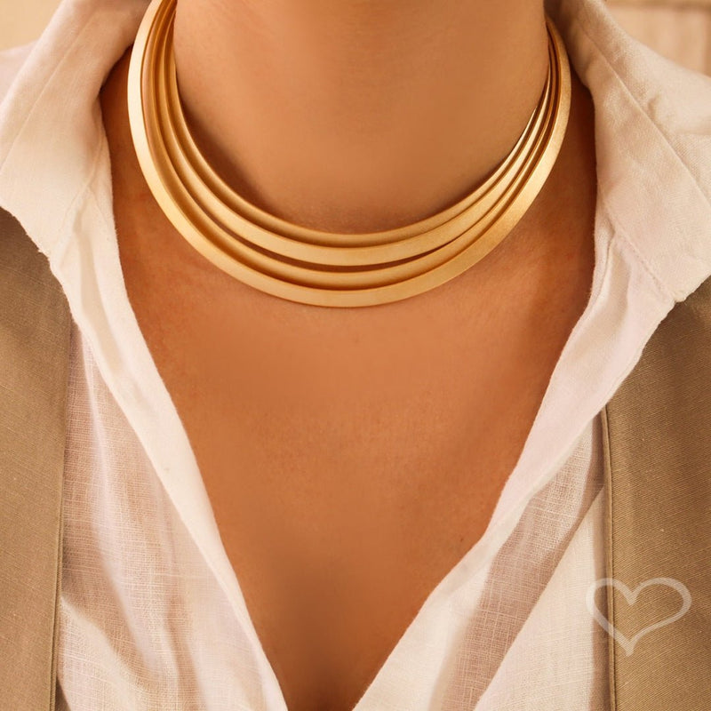 Gargantilha Agnes Metal Acetinado Folheada a Ouro 18k - Piuka
