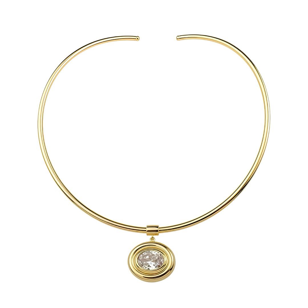 Gargantilha Ariane Pingente Oval Zircônia Folheada a Ouro 18k - Piuka