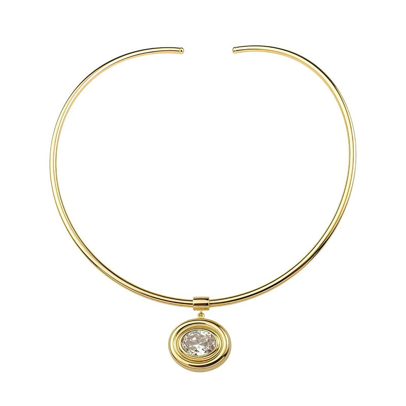 Gargantilha Ariane Pingente Oval Zircônia Folheada a Ouro 18k - Piuka