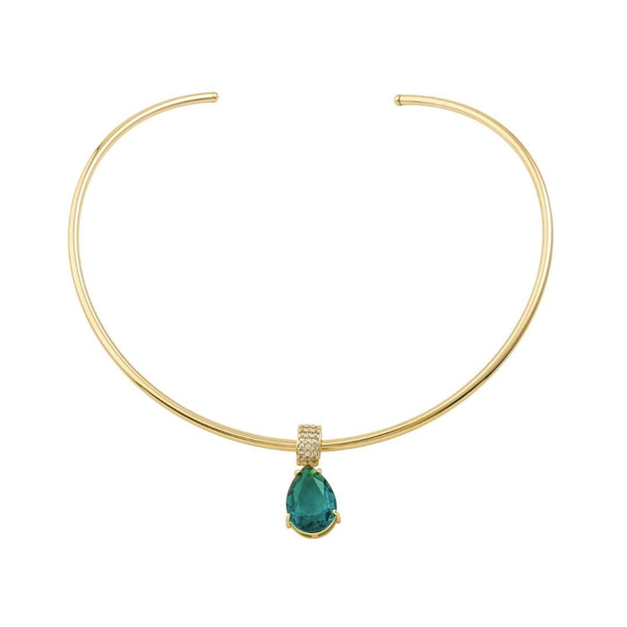 Gargantilha Clara Pingente Gota Zircônia Esmeralda Folheado a Ouro 18k