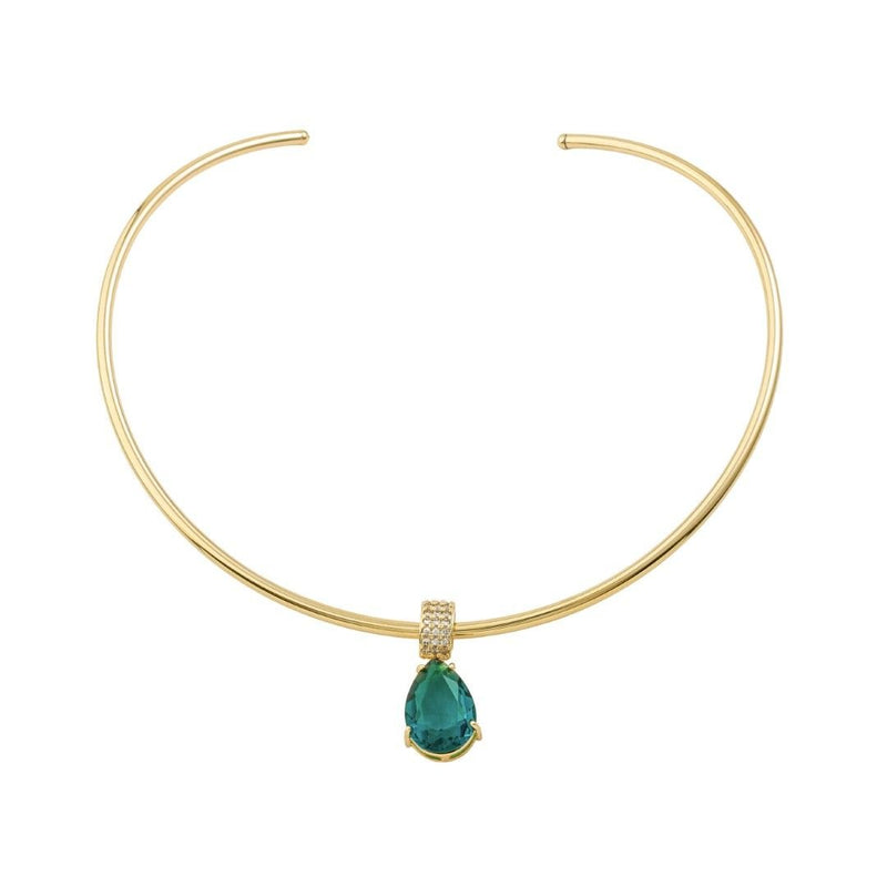 Gargantilha Clara Pingente Gota Zircônia Esmeralda Folheado a Ouro 18k - Piuka