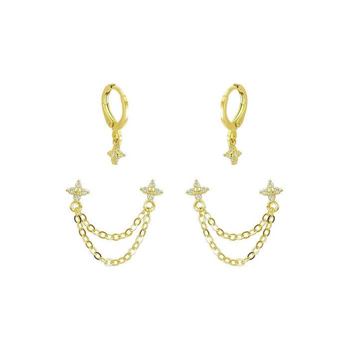 Kit 2 Brincos Argolinha e Ear Line Juliana Zircônias Folheado a Ouro 18k