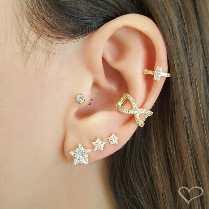 Kit 3 Brincos Estrela Lulu Zircônia Folheado a Ouro 18k