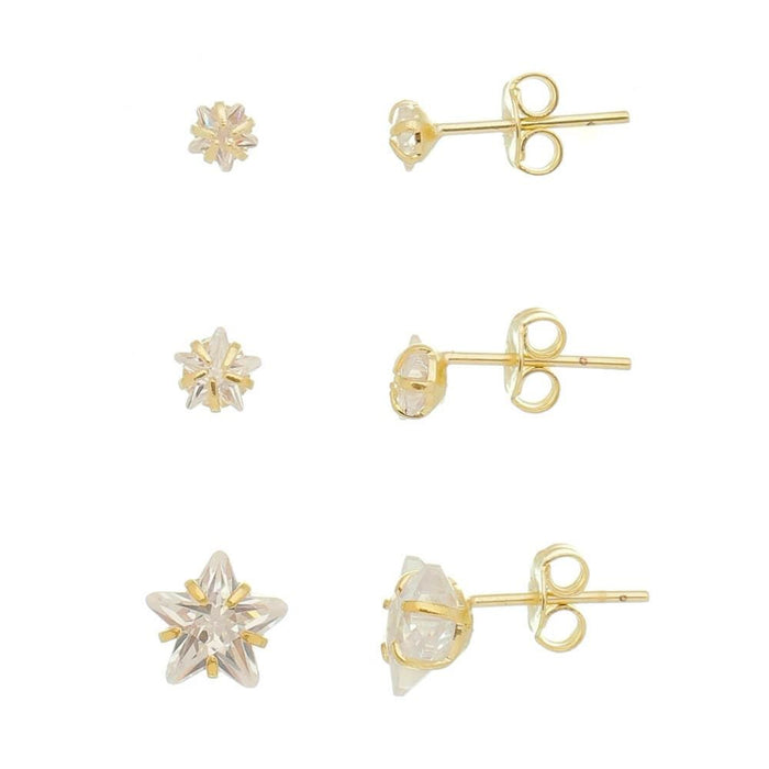 Kit 3 Brincos Estrela Lulu Zircônia Folheado a Ouro 18k
