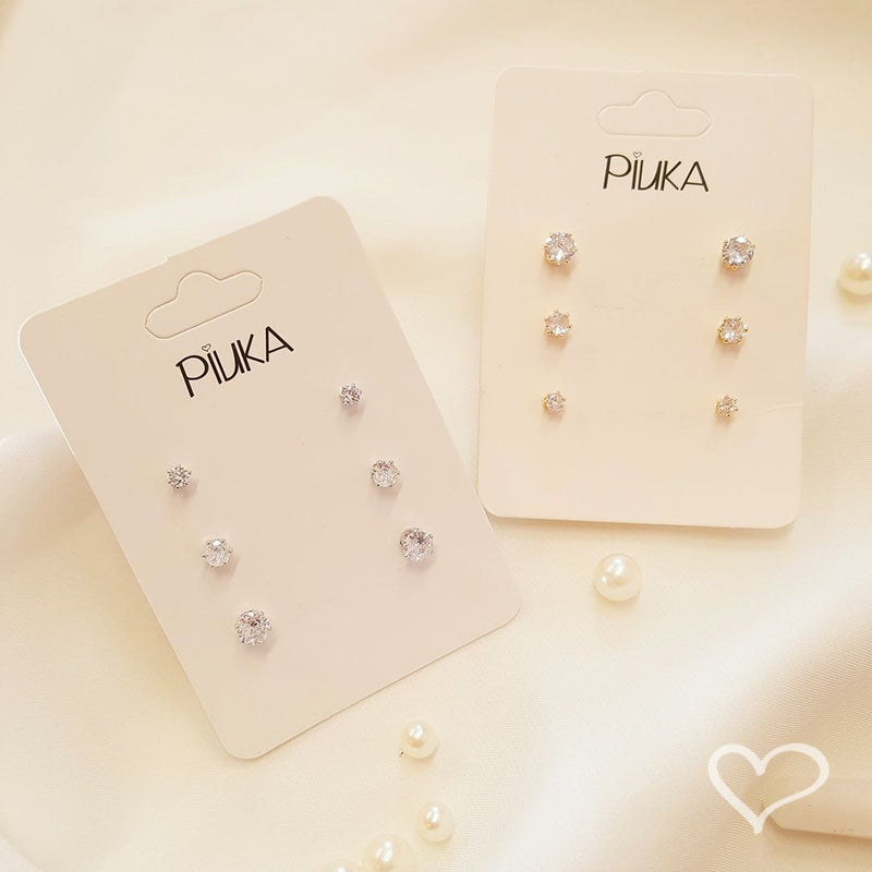 Kit 3 Brincos June Pontos de Luz Zircônia Folheado a Ouro 18k - Piuka