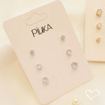 Kit 3 Brincos June Pontos de Luz Zircônia Folheado em Ródio Branco - Piuka