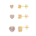 Kit 3 Brincos Piuka Lulu Corações Zircônia Folheado a Ouro 18k - Piuka