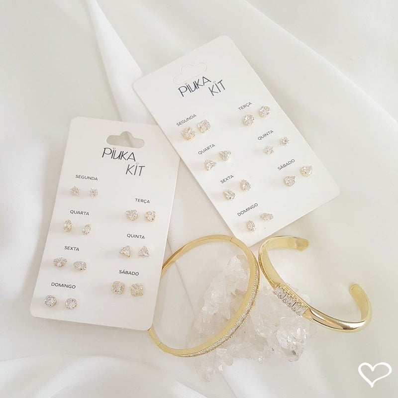 Kit 7 Brincos Semaninha Aninha Zircônias Folheado a Ouro 18k - Piuka