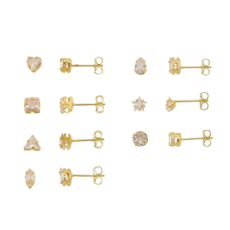 Kit 7 Brincos Semaninha Aninha Zircônias Folheado a Ouro 18k - Piuka