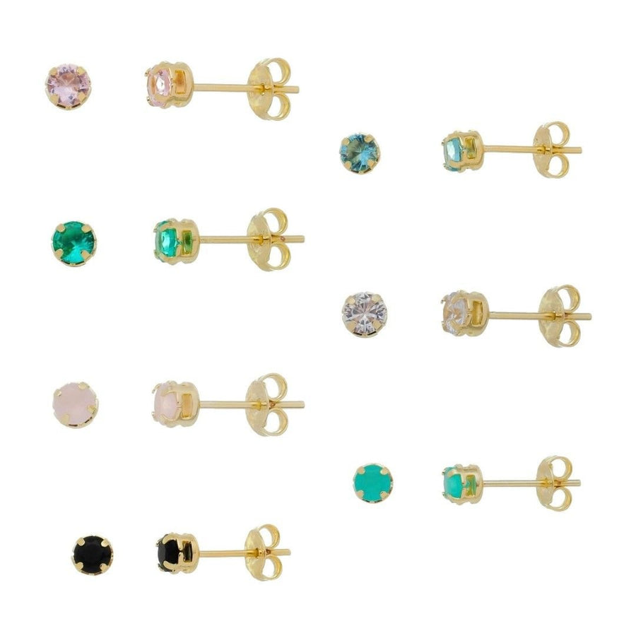 Kit 7 Brincos Semaninha Fafa Zircônias Coloridas Folheado a Ouro 18k - Piuka