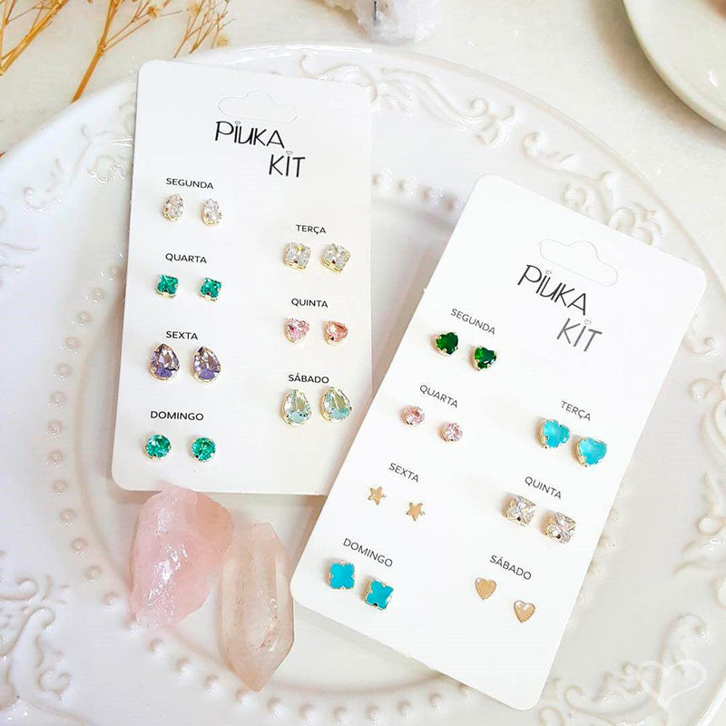 Kit 7 Brincos Semaninha Gigi Zircônias Coloridas Folheado a Ouro 18k - Piuka
