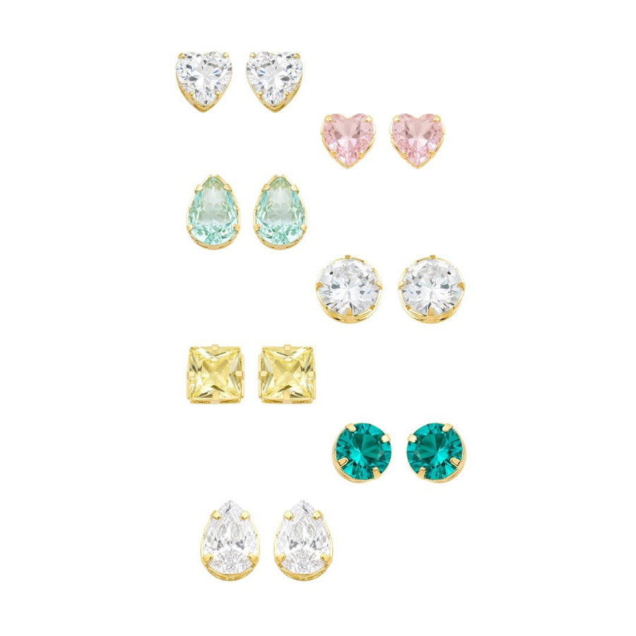 Kit 7 Brincos Semaninha Liz Zircônias Coloridas Folheado a Ouro 18k - Piuka