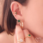 Kit Três Brincos Lela Zircônia Coração Esmeralda Folheado a Ouro 18k - Piuka