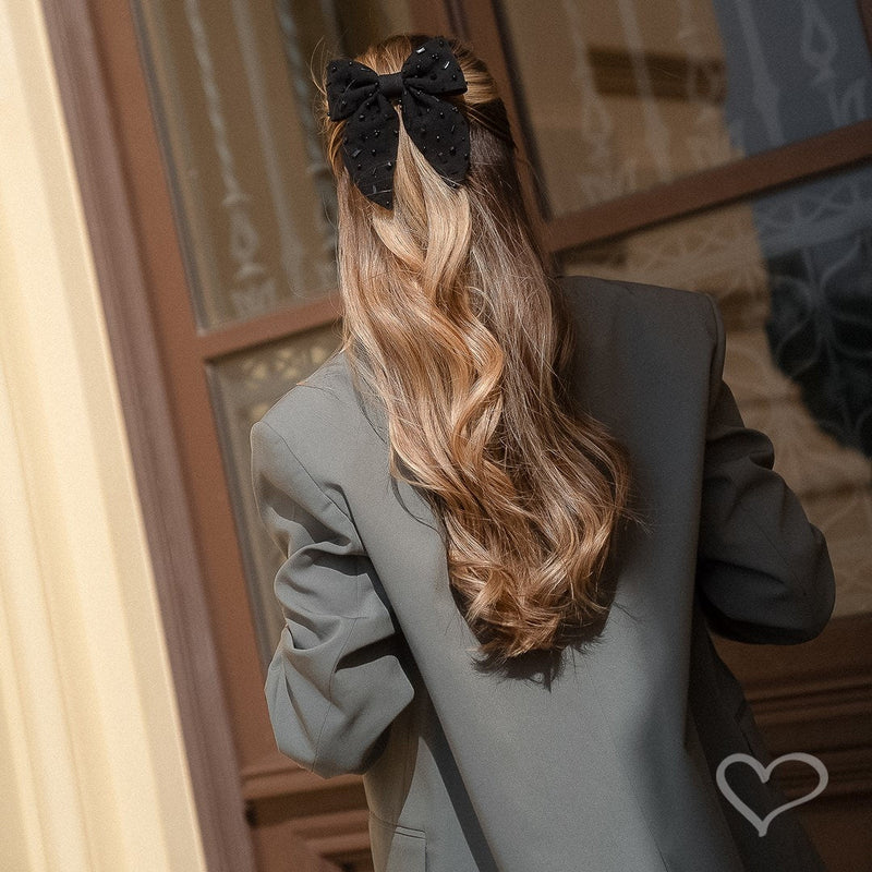Laço de Cabelo Camila Crepe Preto Bordado - Piuka