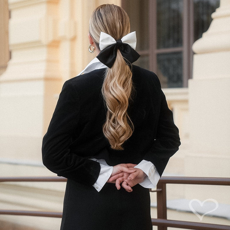 Laço de Cabelo Carol Crepe Acetinado Preto e Branco - Piuka