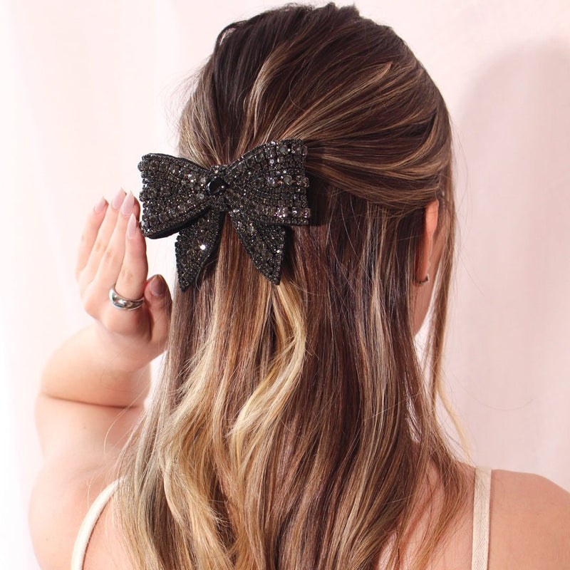 Laço de Cabelo Flávia Bordado Strass Black Diamond - Piuka