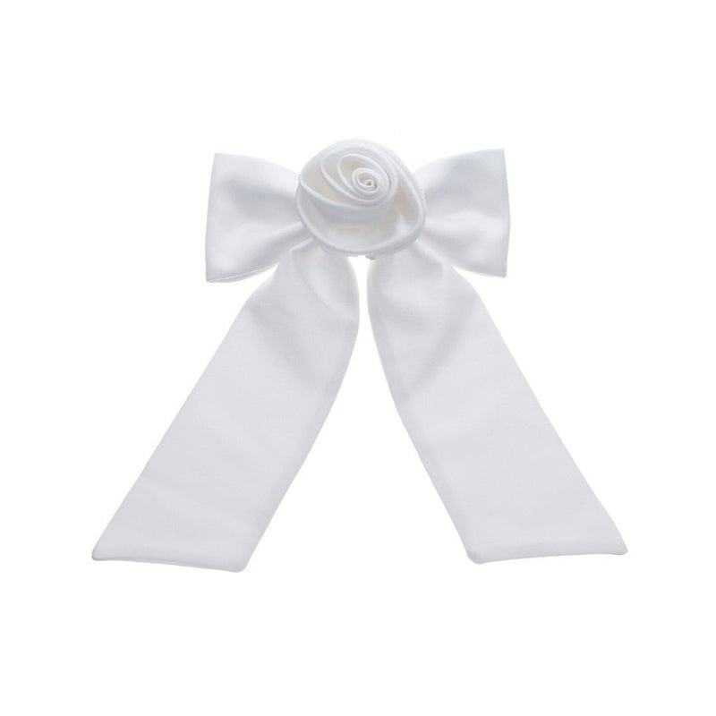 Laço de Cabelo Gabi com Flor Removivel Crepe Amanda Branco - Piuka