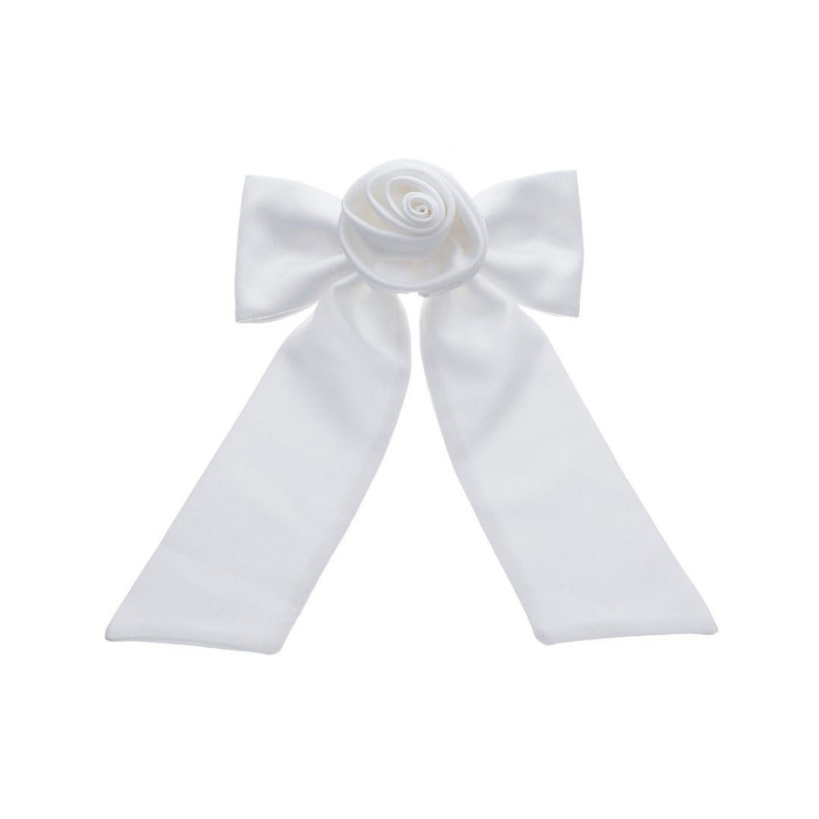 Laço de Cabelo Gabi com Flor Removivel Crepe Amanda Branco - Piuka