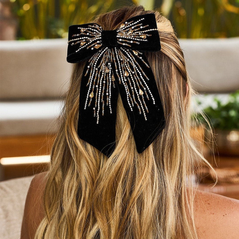 Laço de Cabelo Rachel Veludo Alemão Bordado Gold Silver - Piuka