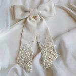 Laço de Cabelo Roberta Linho Off White Bordado de Pérolas - Piuka