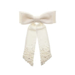 Laço de Cabelo Roberta Linho Off White Bordado de Pérolas - Piuka