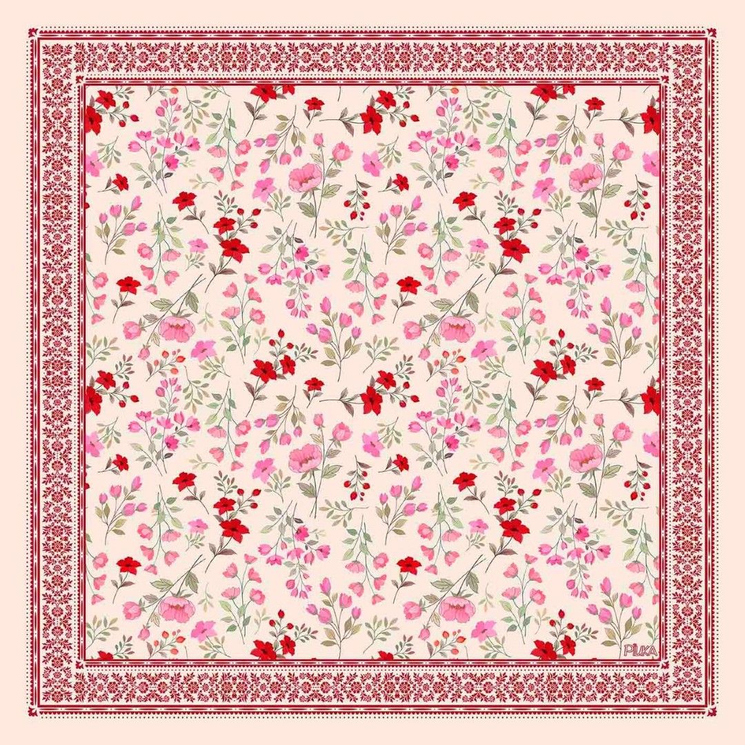 Lenço de Seda Charlotte Floral Nude - Piuka