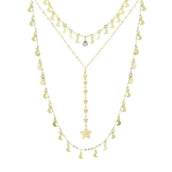Mix 3 Colares Eclipse Lua e Estrelas Folheado a Ouro 18k Piuka - Piuka