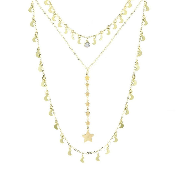 Mix 3 Colares Eclipse Lua e Estrelas Folheado a Ouro 18k Piuka