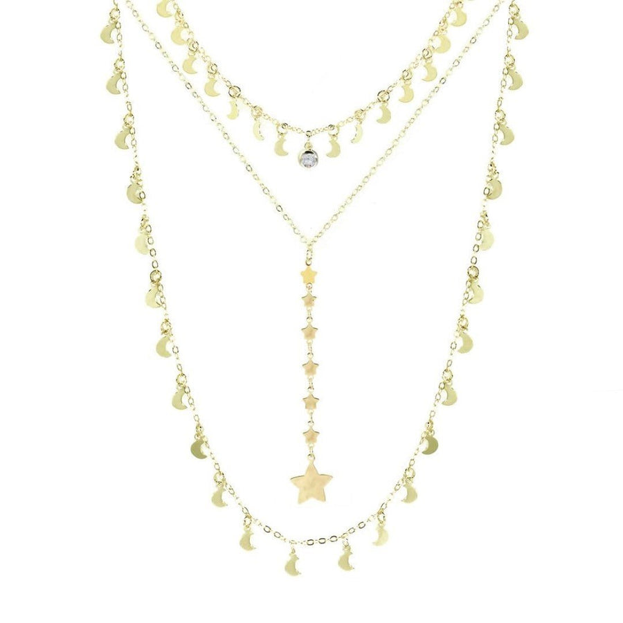 Mix 3 Colares Eclipse Lua e Estrelas Folheado a Ouro 18k Piuka - Piuka