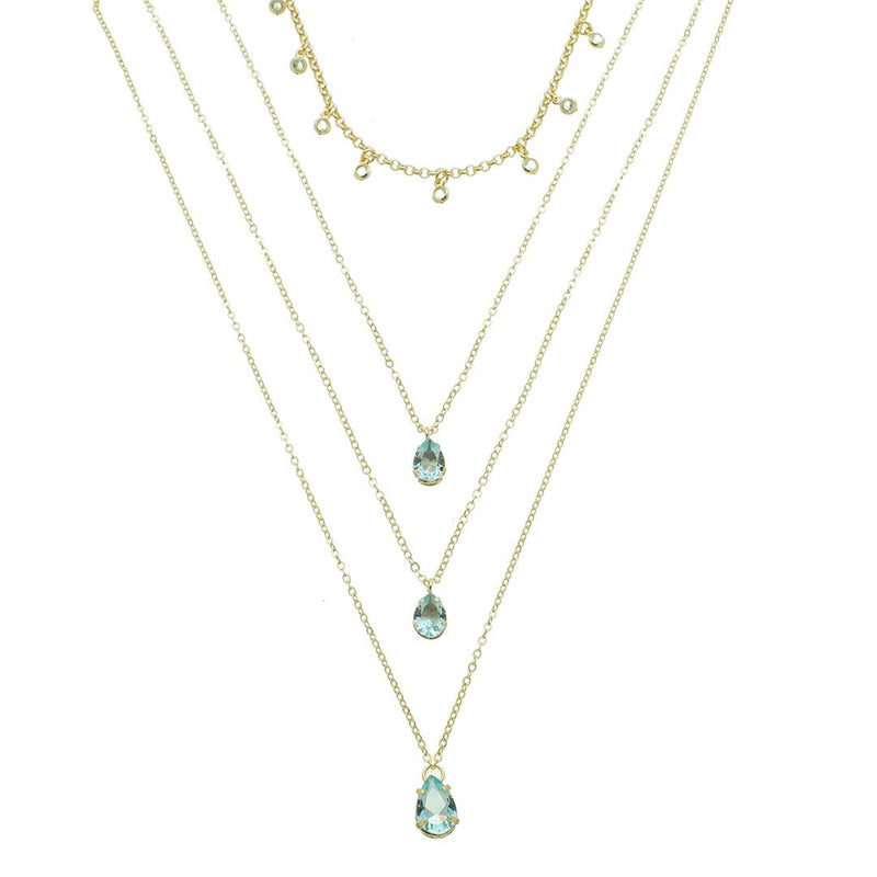 Mix de Colares Olivia Zircônias Acqua Folheado a Ouro 18k - Piuka