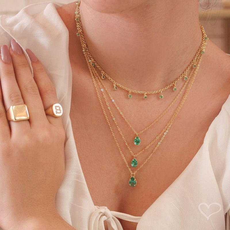 Mix de Colares Olivia Zircônias Turmalina Folheado a Ouro 18k - Piuka