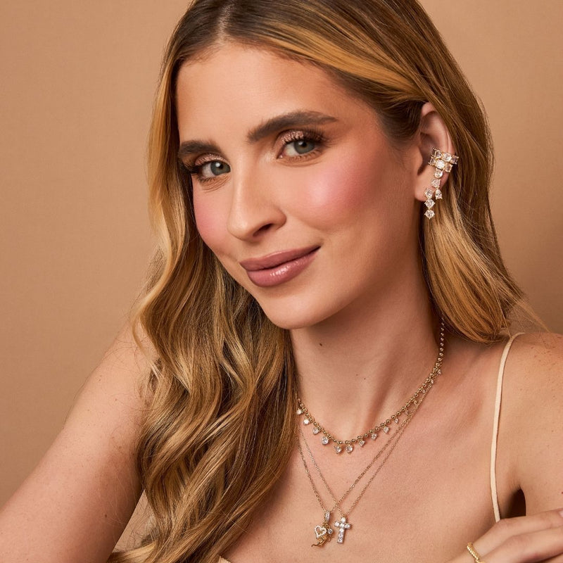 Piercing de Encaixe Duplo Duda Zircônias Folheado a Ouro 18k - Piuka