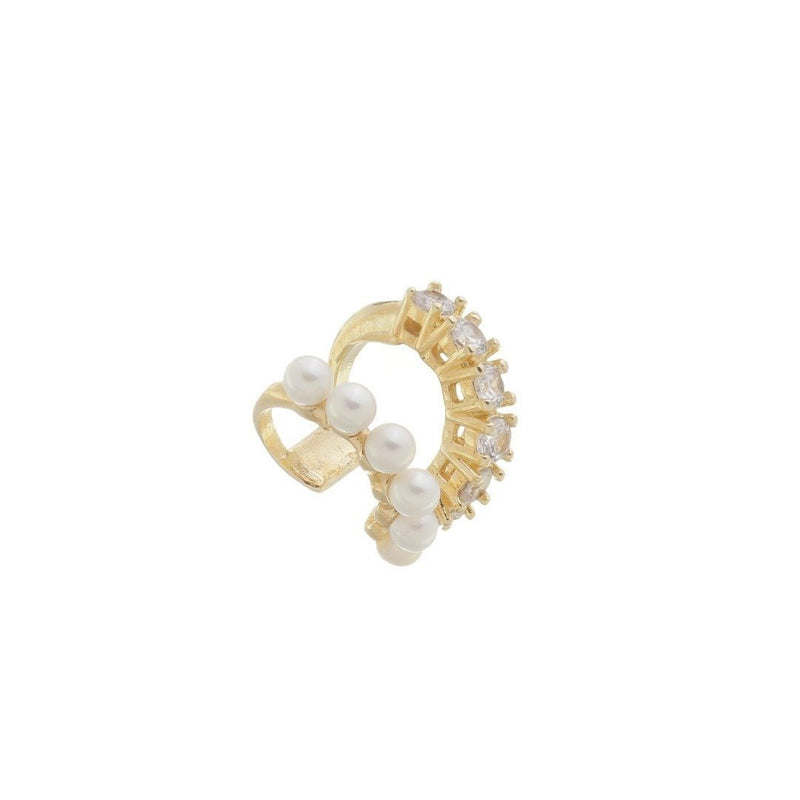 Piercing de Encaixe Duplo Juliana Pérolas Zircônias Folheado a Ouro 18k - Piuka