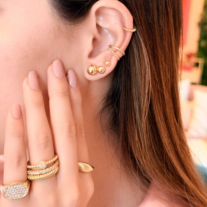 Piercing de Encaixe Piuka Lucy Mini Bolinhas de Metal Folheado a Ouro 18k - Piuka