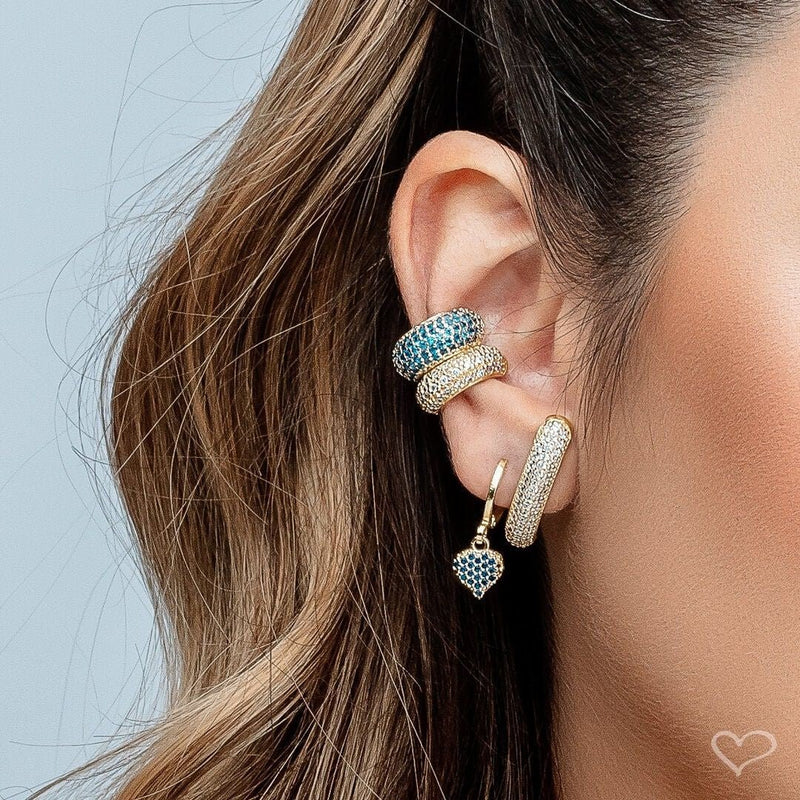 Piercing de Encaixe Piuka Tainá 5 Fileiras Zircônias Safira Folheado a Ouro 18k - Piuka