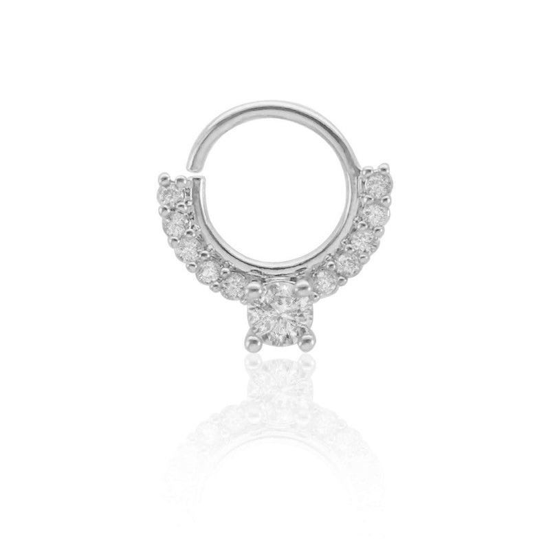 Piercing de Furo Argola Torção 8mm Bianca Zircônias Prata Piuka - Piuka