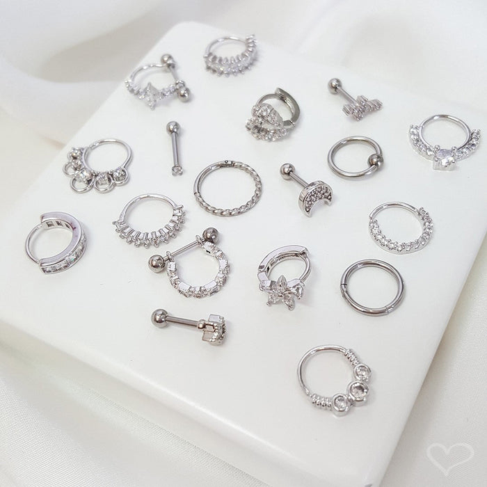 Piercing de Furo Argola Torção 8mm Bianca Zircônias Prata Piuka