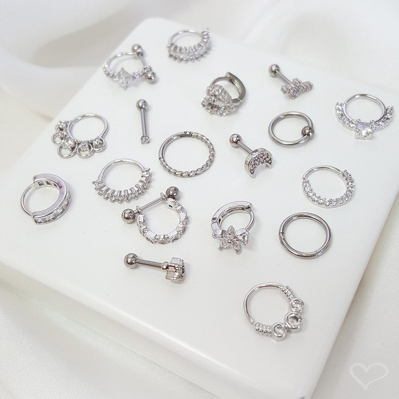 Piercing de Furo Argola Torção 8mm Laly Zircônias Prata Piuka - Piuka