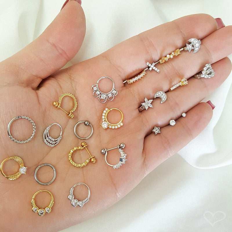 Piercing de Furo Argola Torção 8mm Laly Zircônias Prata Piuka - Piuka
