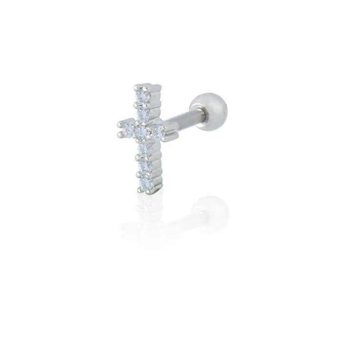 Piercing de Furo Haste 6mm Cruz Zircônia Prata Piuka