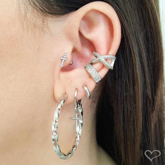 Piercing de Furo Haste 6mm Cruz Zircônia Prata Piuka