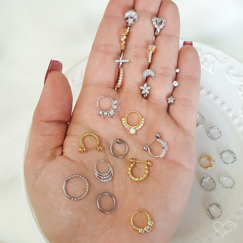 Piercing de Furo Piuka Argola Torção 6mm Bonnie Zircônias Prata - Piuka