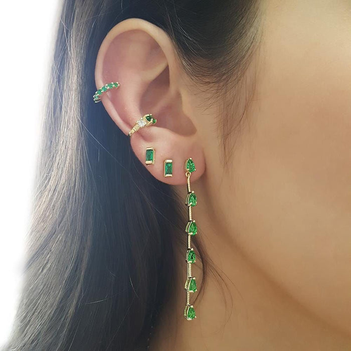 Piercing de Pressão Agnes Zircônia Esmeralda Folheado a Ouro 18k