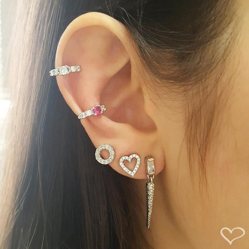 Piercing de Pressão Bebel Zircônia Pink Folheado em Ródio Branco - Piuka