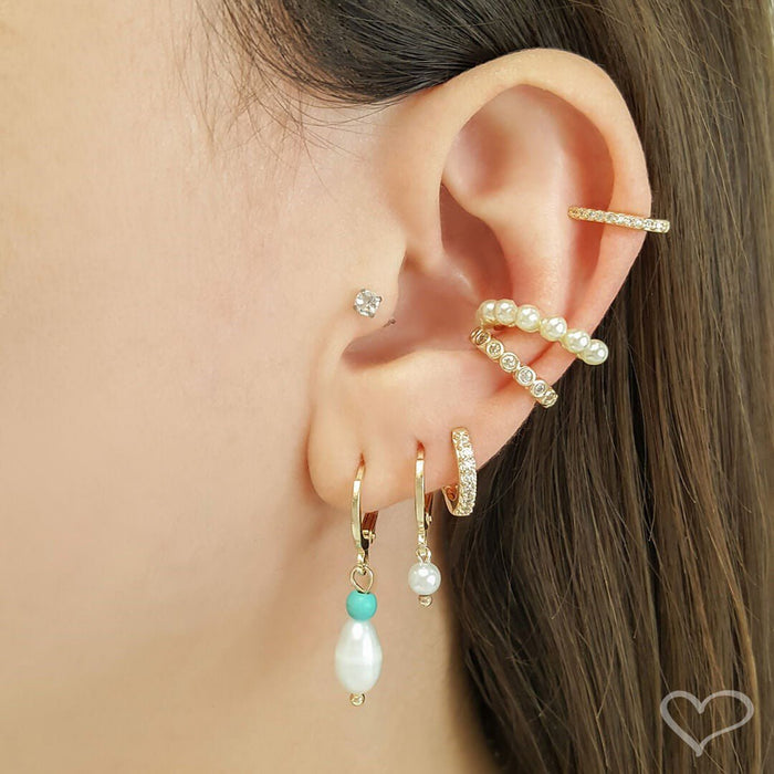Piercing de Pressão Piuka Lola Pérolas Folheado a Ouro 18k