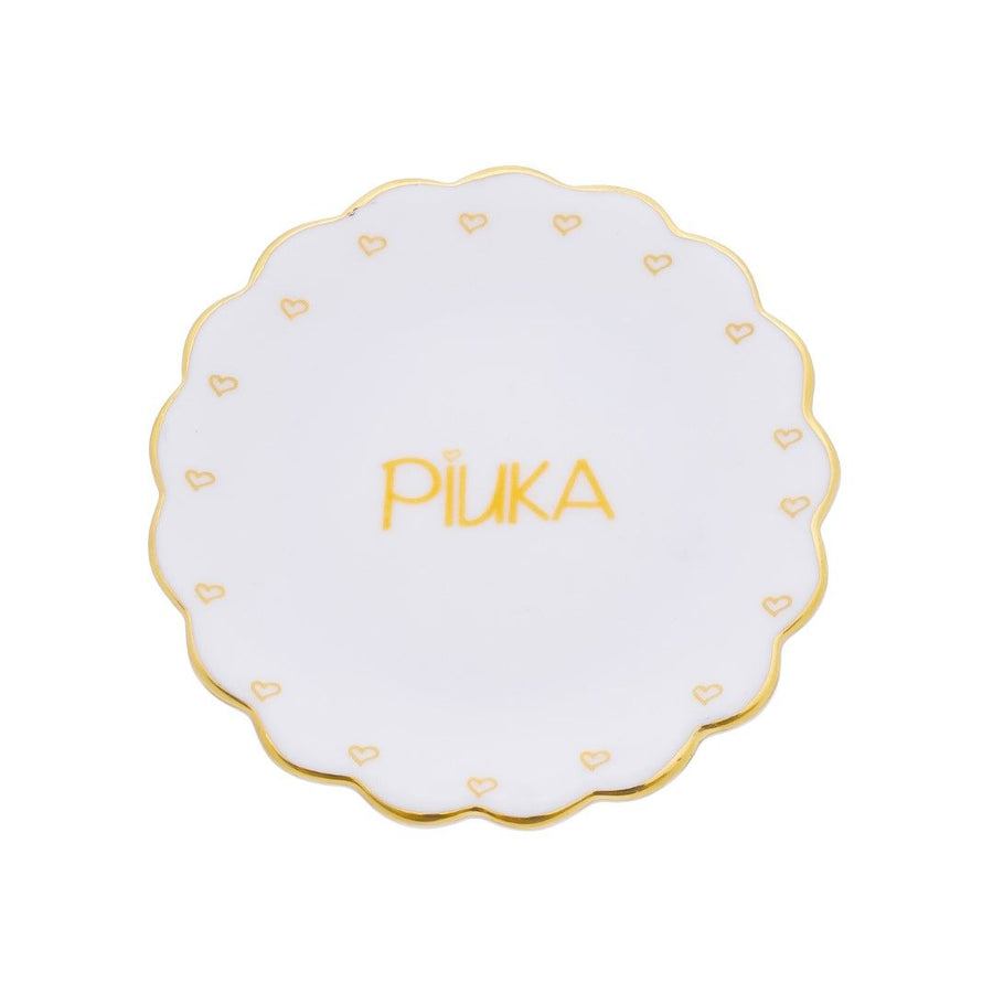 Pratinho Porta Joia do Dia Piuka Porcelana com Filete de Ouro - Piuka