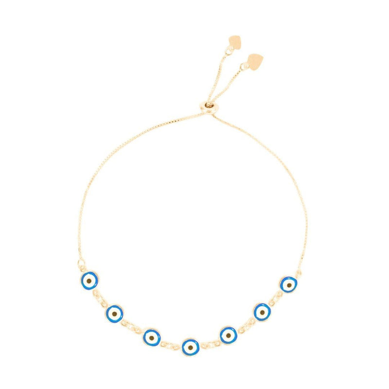 Pulseira Ajustável Folheada a Ouro 18k Grécia Olho Grego Pequeno Azul - Piuka